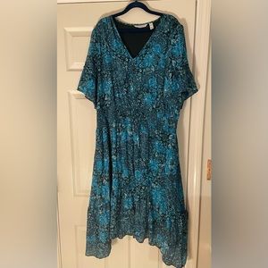 Isaac Mizrahi Live! Regular Printed Chiffon Midi Dress- Dark Emerald XL